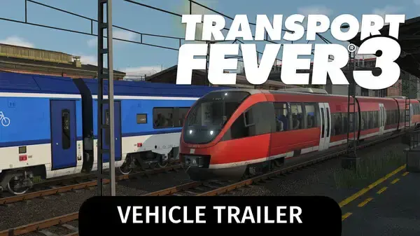 Official Steam trailer thumbnail for Transport Fever 3 - Vehicle Trailer; the frame and title text are visible in the image.