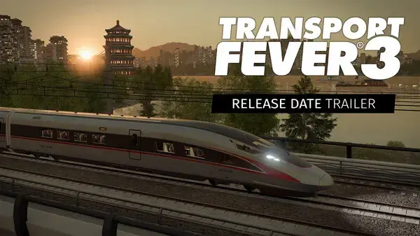 Official Steam trailer thumbnail for the Transport Fever 3 release date announcement.
