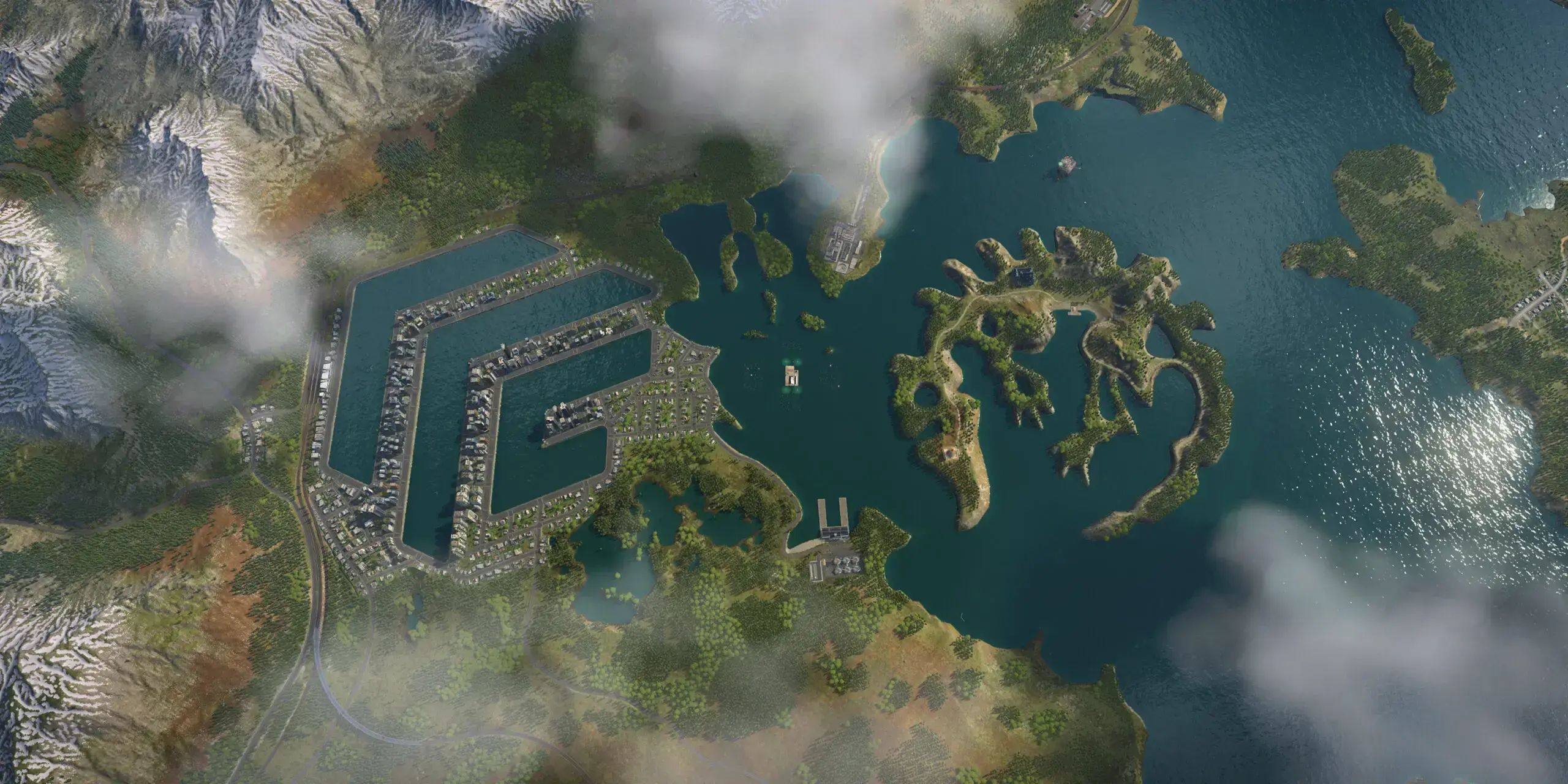 Transport Fever 3 promotional composition showing infrastructure and several game landscapes.